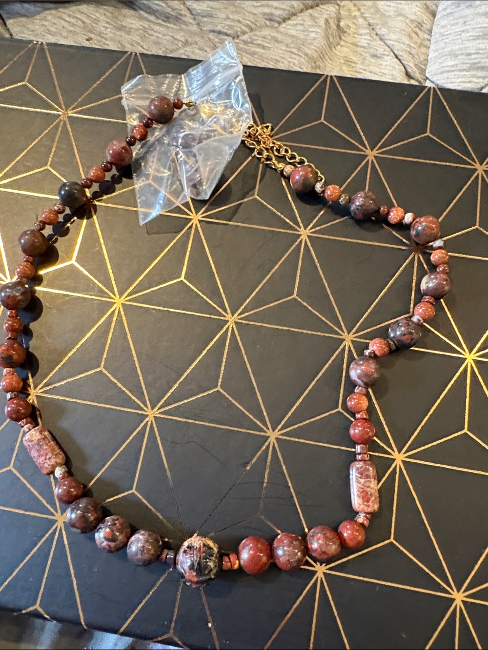 Red Jasper Beaded Necklace with Gold Accents